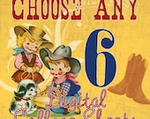 SALE - 6 Digital Collage Sheets - Your Choice of Any in the Shop - Special Offer - Tags, ACEOs, Circles, Inchies, Dominoes