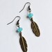 Tribal Feather Earrings. Native American Inspired Jewelry. Hippie Feather Blue Stone Jewelry
