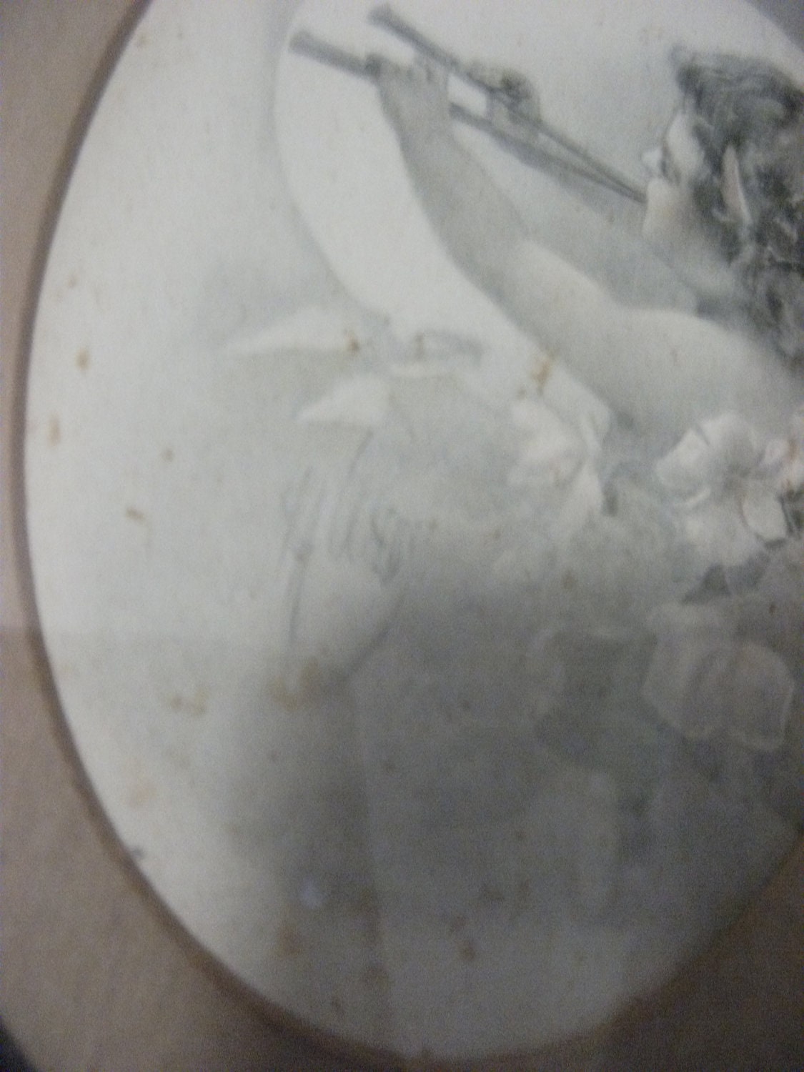 Antique Matted and Framed Old Art Postcard in Metal Oval Frame Pan Playing the Flute Victorian Neoclassical Only 8 USD