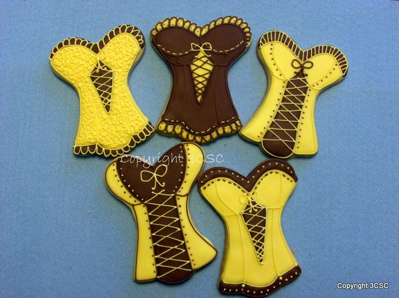 Voluptuous Bustier/Corset hand decorated sugar cookies for Bridal Showers, Bachelorette Parties, or Lingerie Parties