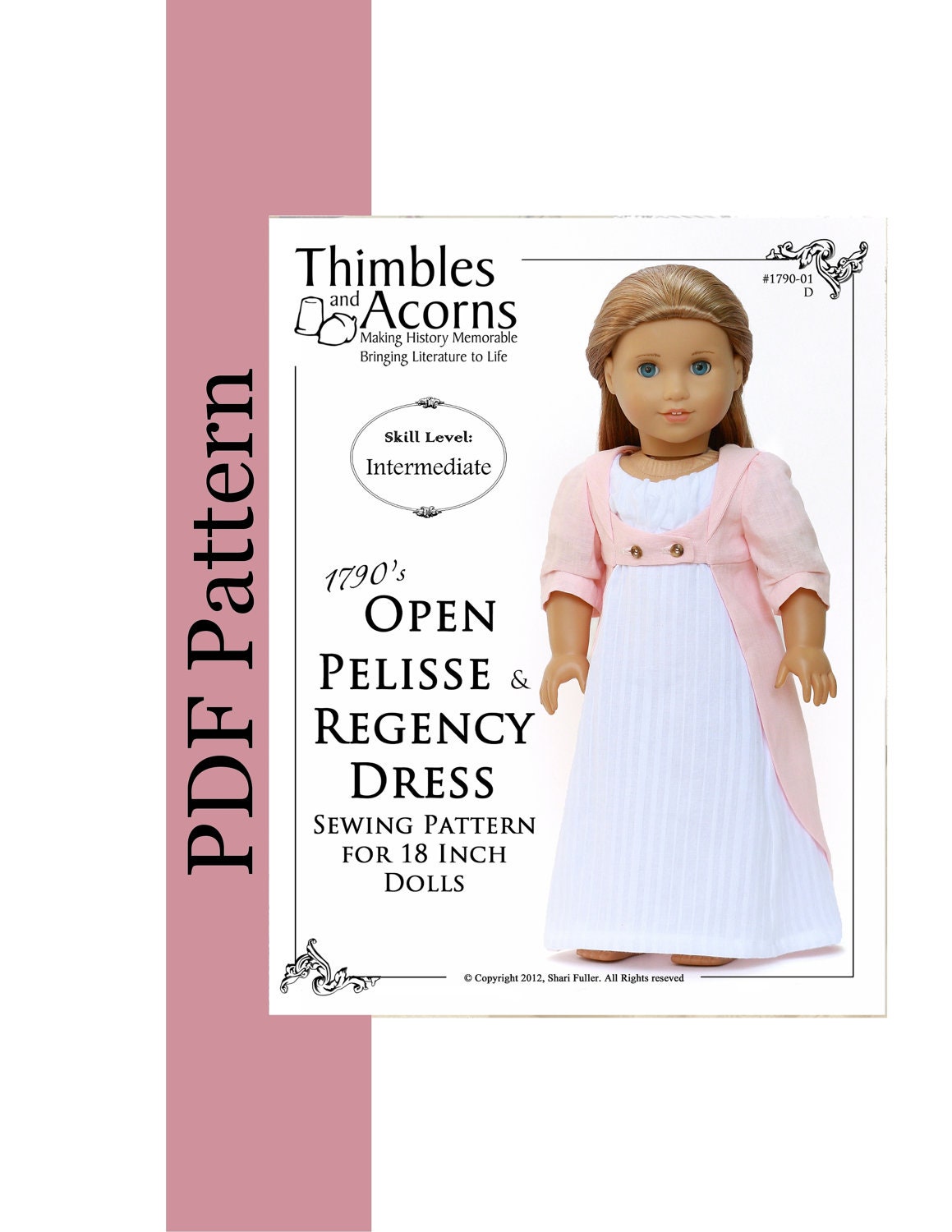 PDF Pattern for 1790s Open Pelisse and Regency Dress for 18 inch American Girl Doll