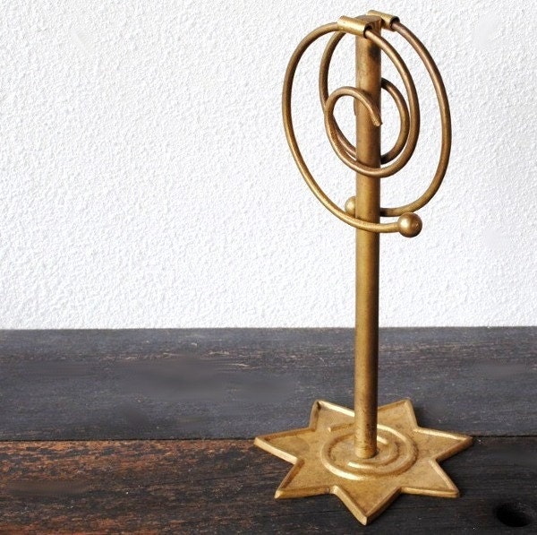 Vintage Brass Rack Towel Holder, Mid Century Decor Atomic Star & Spiral Solid Stand