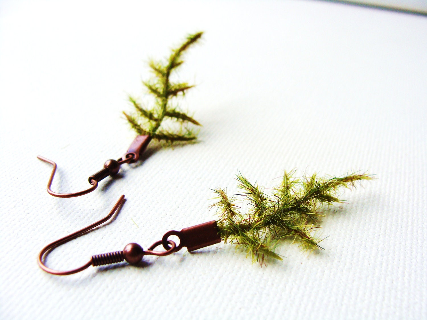Fern Sprig Earrings. Fern Leaves on Brown Earring Backs