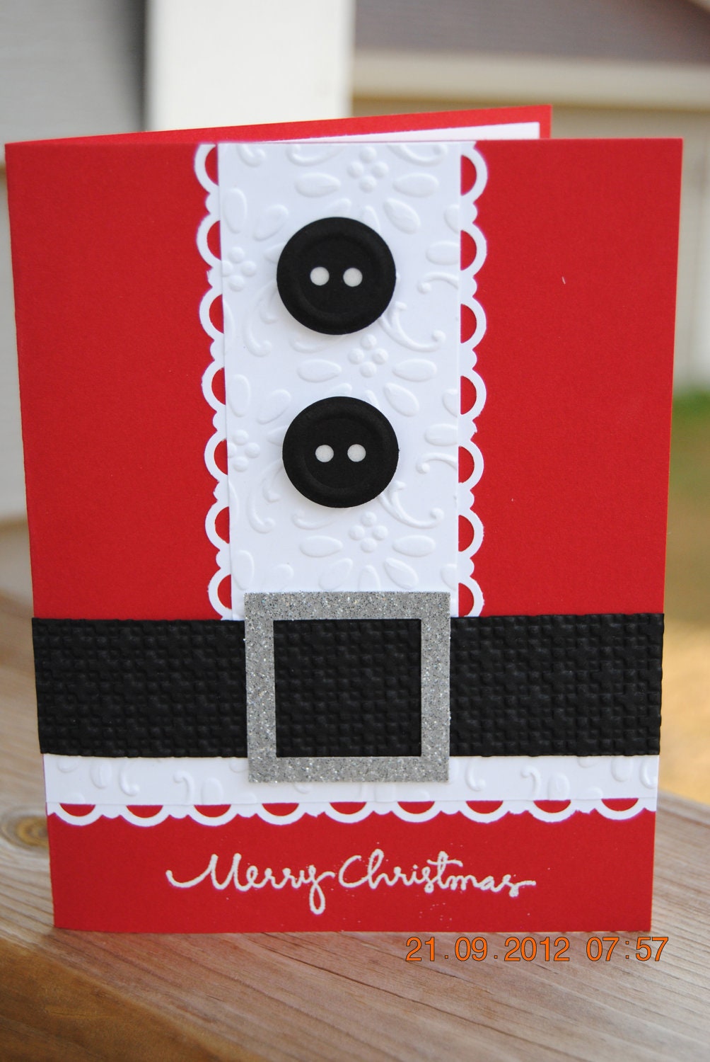 Handcrafted Santa Suit Christmas Card