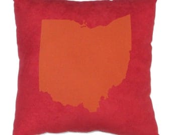 Red Suede Ohio State Throw Pillow - 14'' x 14''