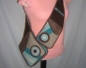 Bike Bag Sling Pack backpack biking hiking tote Body Purse cross body bag travel purse mixed fabrics in Brown-Beige-Turquoise  with circle