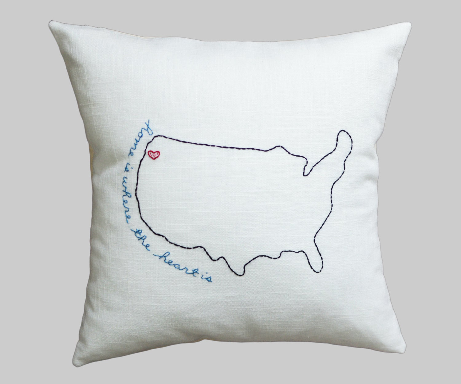 Home Is Where The Heart Is - Hand-Embroidered  Pillows Needlepoint on Linen