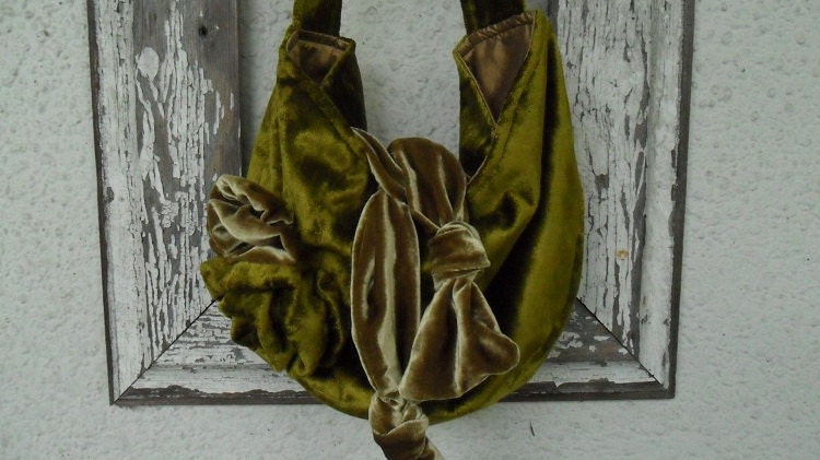 Bohemian Gypsy Bag Purse Chartreuse Velvet Gold Silk Velvet Hobo Slouchy