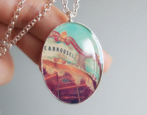 Carrousel oval pendant necklace. Carnival.