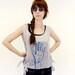 Cosmic Energy Hand Printed Sheer Tank Top Om Hamsa Zen Print Gray Chiffon Top Blue and Black Print