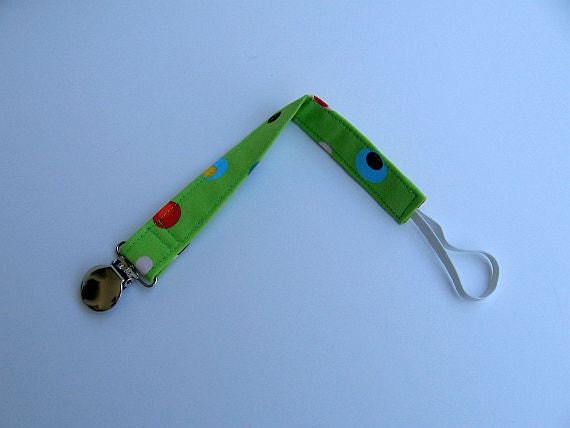 Gender Neutral Polka Dot Universal Fabric Pacifier Clip / Paci Clip