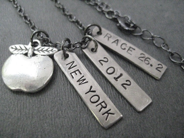 BIG APPLE New York City MARATHON Necklace - Choose your Date or Year - Race 26.2 New York City Marathon Necklace