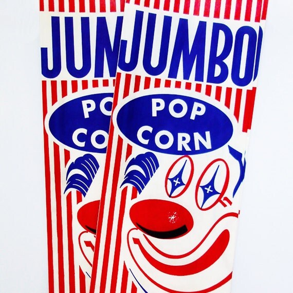 50 JUMBO Clown Popcorn Bags - Fun Retro Circus Popcorn Bags Il_570xn