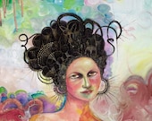 contemporary, beautiful woman, modern art, whimsy, vibrant