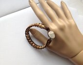 Leather Wrap Bracelet Jasper Semi Precious Beads Antique Silver Button Clasp