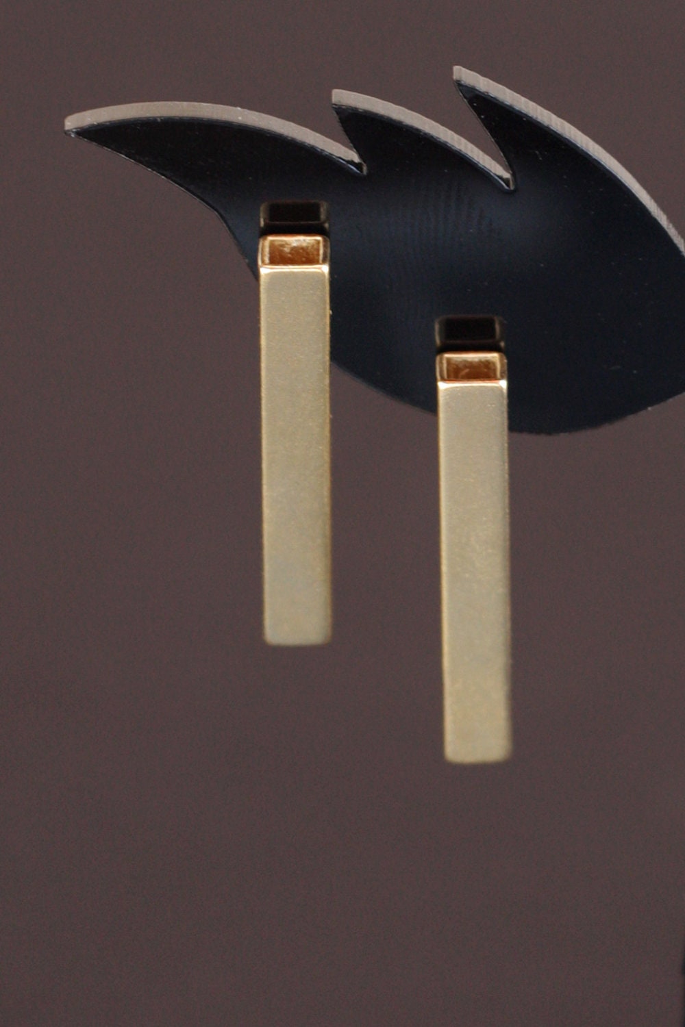 Long Rectangular Earrings, Golden Bar Posts, Cube Art Deco Studs, Gift for her- Ready to Ship