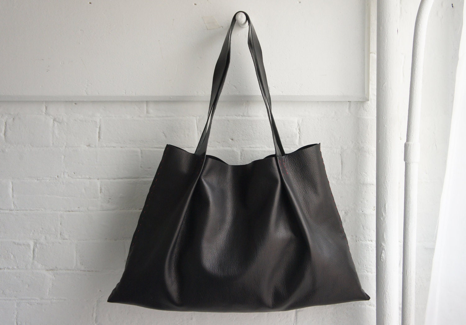 Soft Pleated Bag -Black - Horizontal - made to order