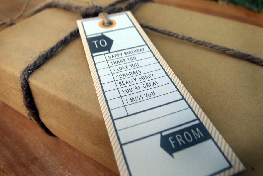 Hand Screenprinted Gift Tag - Retro Vintage Punch Card Shipping Tag