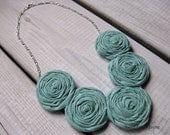 Rosette Necklace Fabric Necklace Sea Glass Blue Rosette