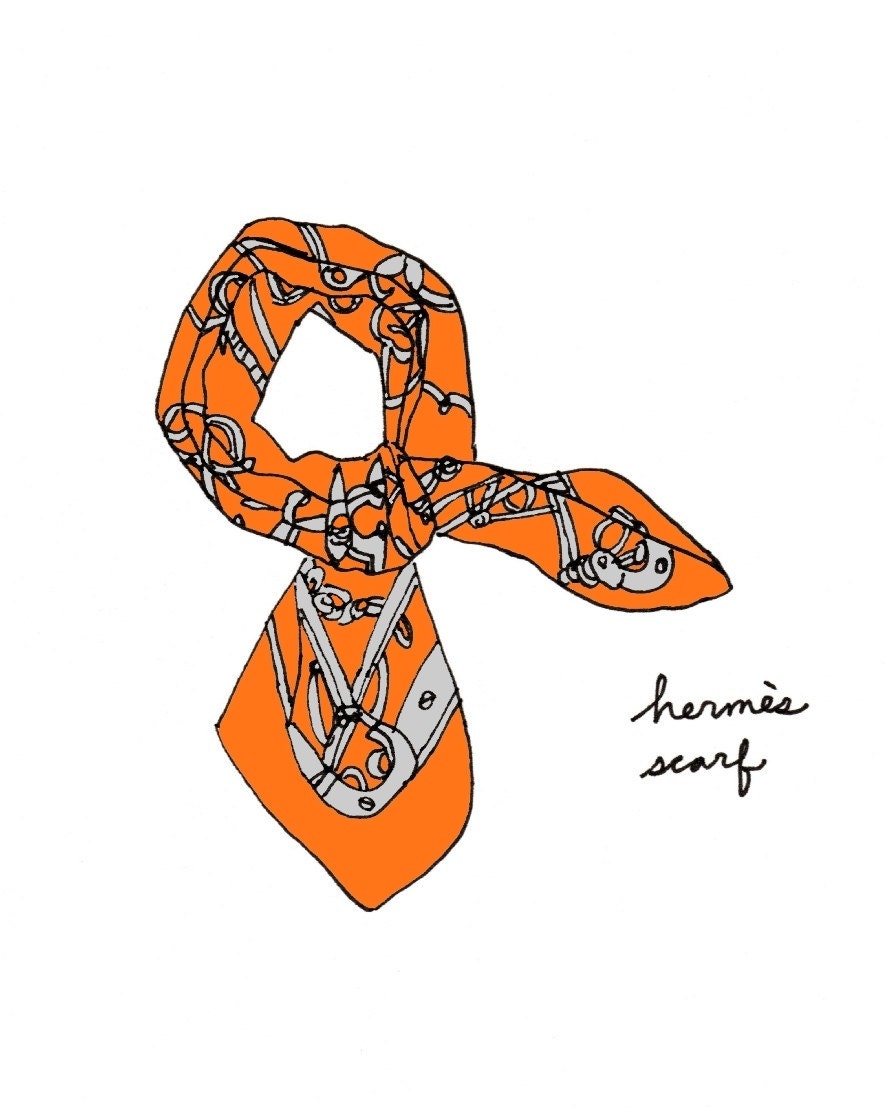 Hermes Scarf- Choose Your Color- 8x10 Illustration Print