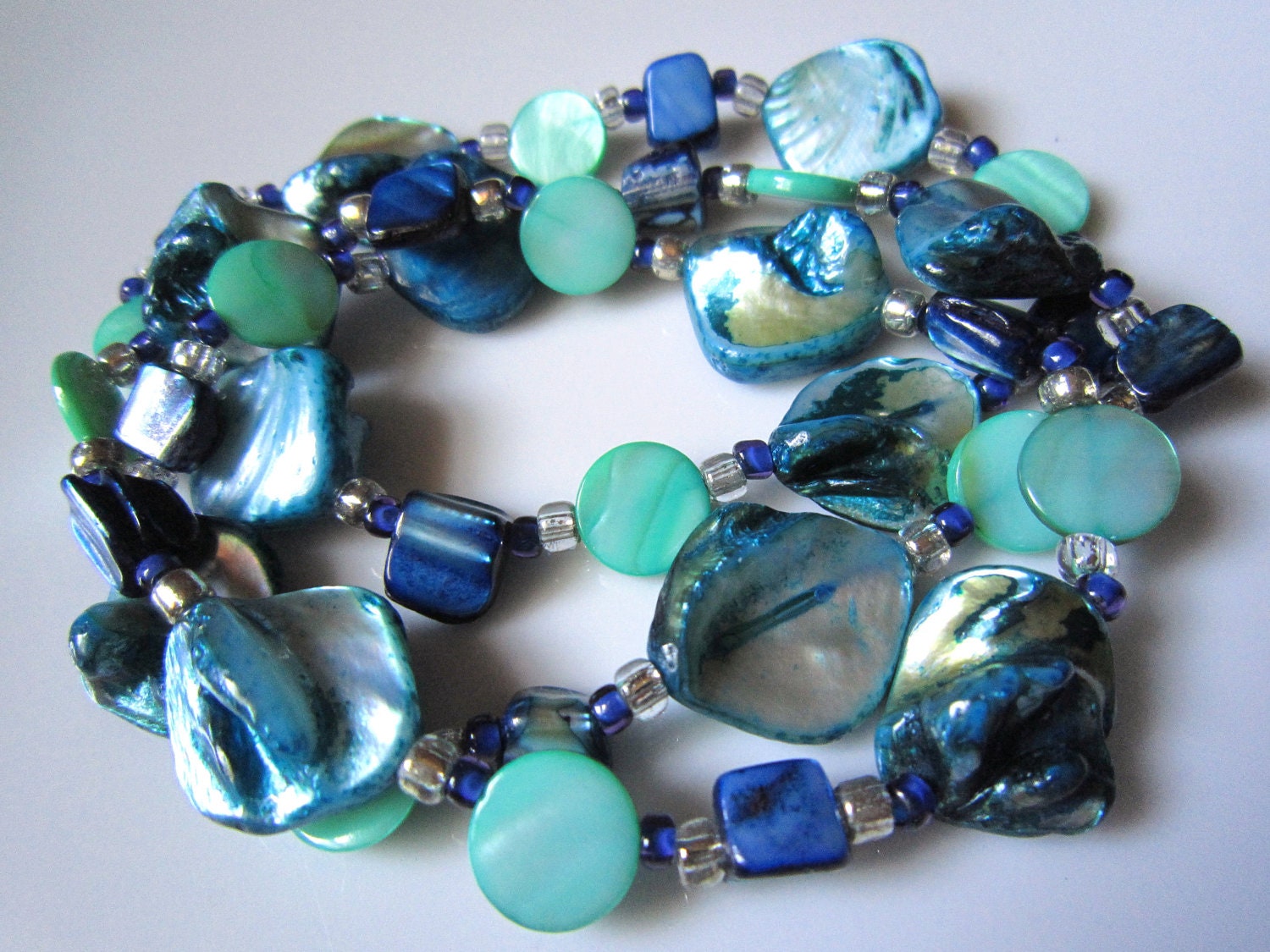 Shell Beaded Bracelets - Turquoise & Teal - Set of 3