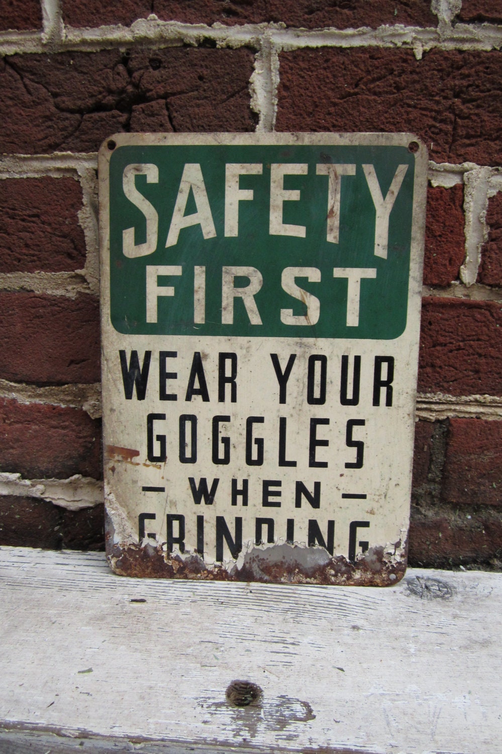 Antique Metal Sign SAFETY FIRST Vintage by