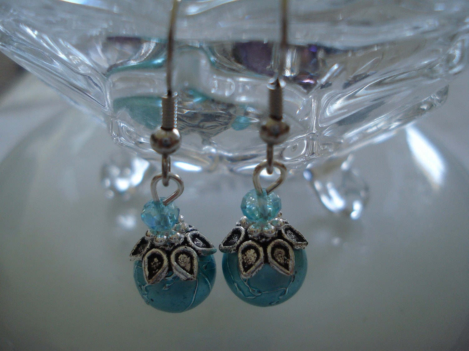 Blue  Textured Bead Earring