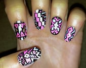Tribal Pink Shine Fake Nails