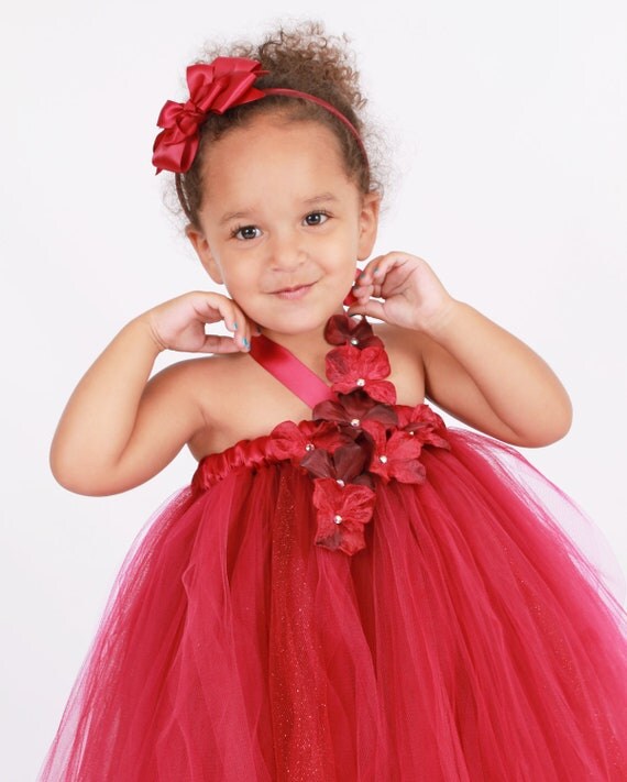 Flower Girl Tutu Dress - Burgundy - Regal Ruby- 12 Month to 2 Toddler Girl Il_570xn