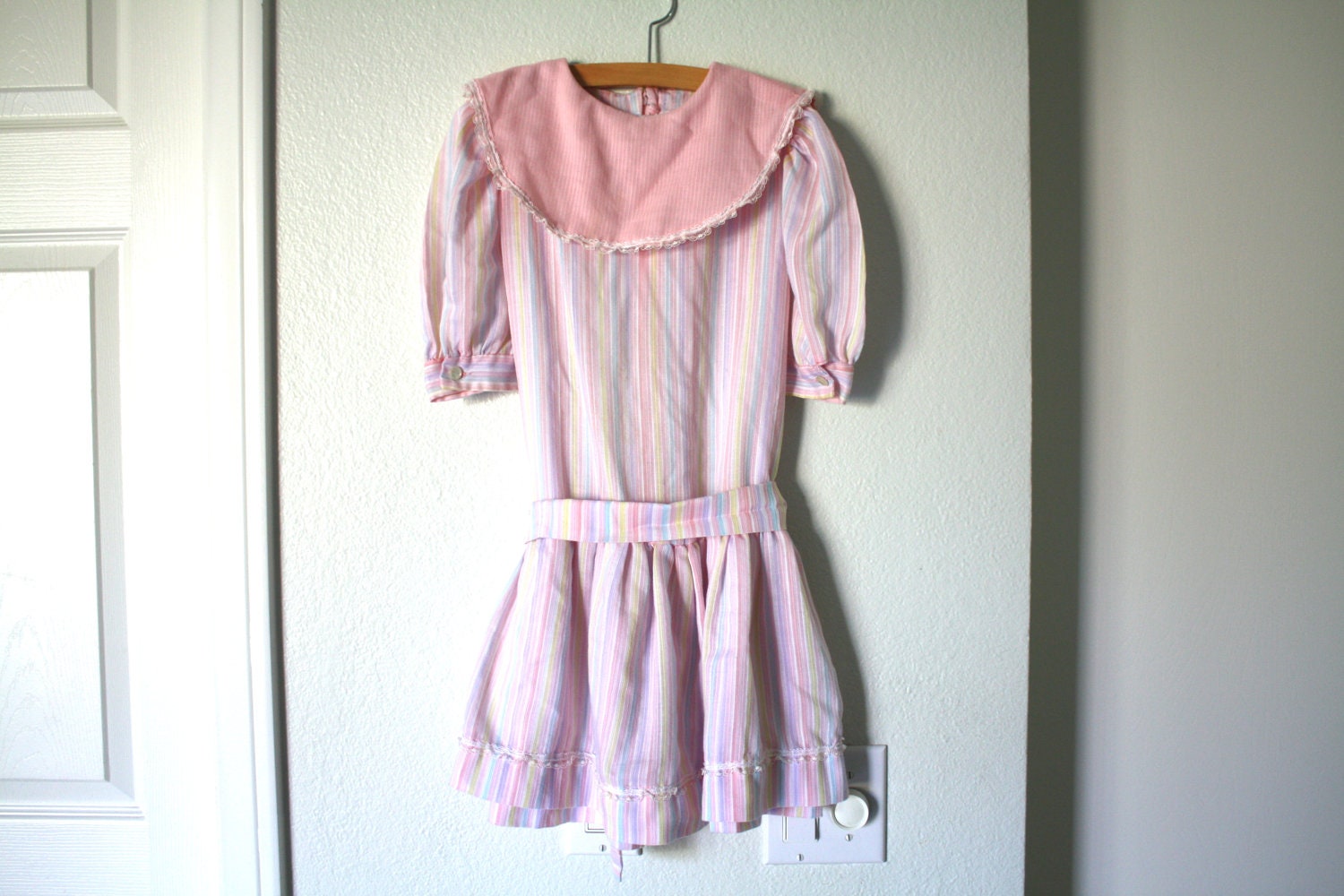 Vintage Pink Candy Striped Dress, Girls Size 5/6