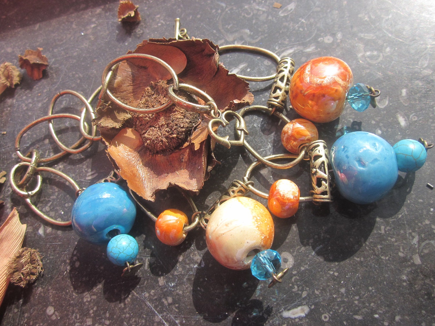SALE 30% Turquoise Stone and Orange Stone Necklace