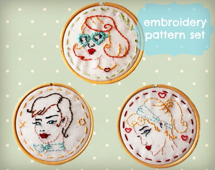 Mid-Century Girls - embroidery pattern set