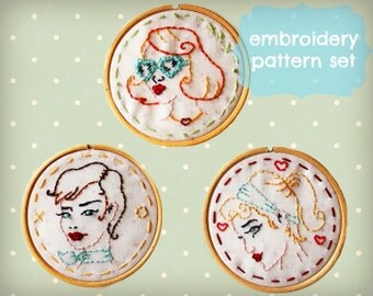Mid-Century Girls - embroidery pattern set