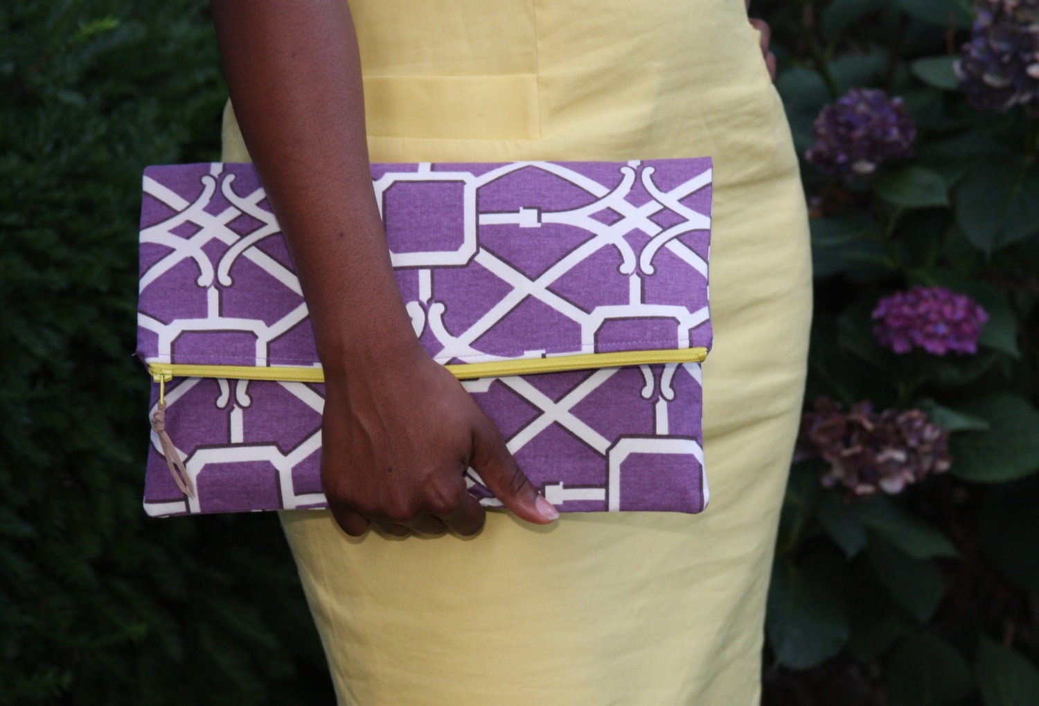Slim-Line Foldover Clutch in Network Deep Lavender