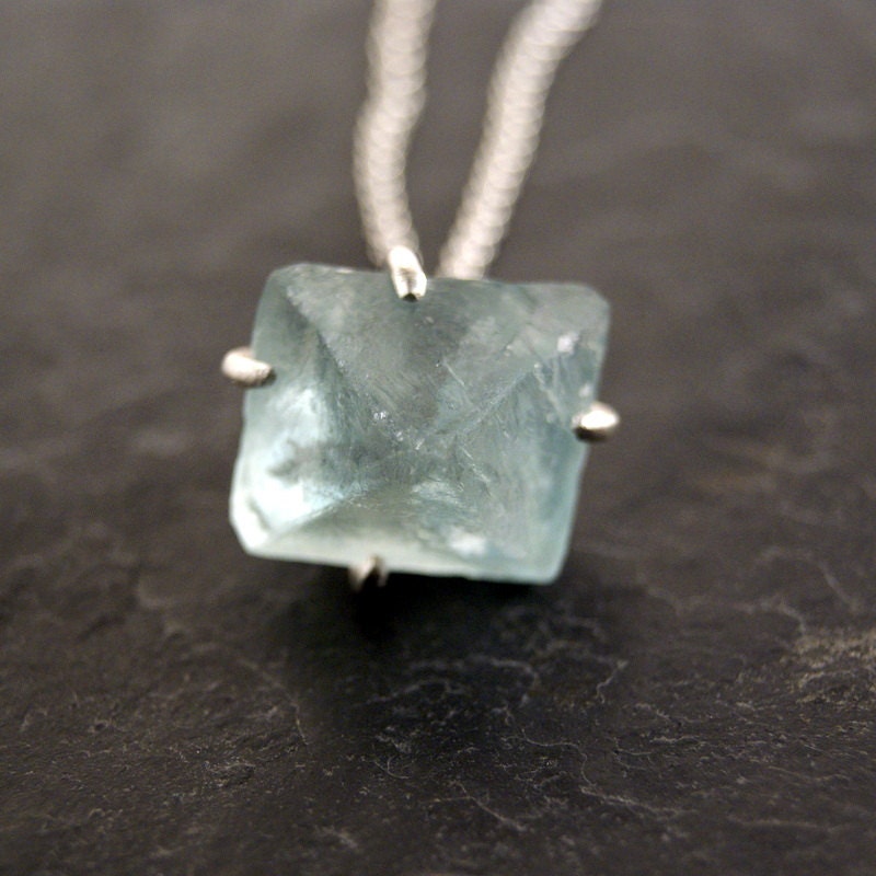 S A L E /// Raw Sea Green Fluorite Necklace in Sterling Silver