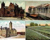 Omaha Nebraska Antique Postcards Lot of 4 Train Depot, Hospital, P.O., Basin
