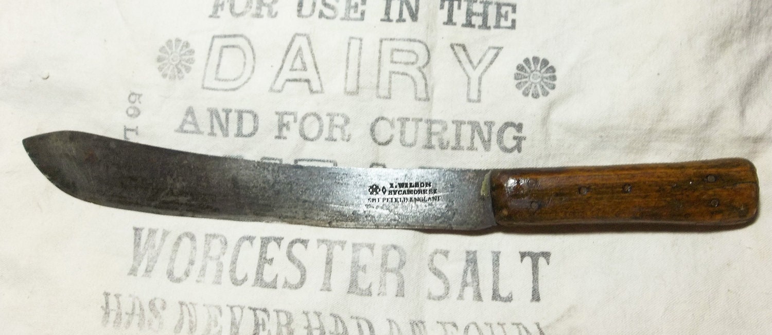 Antique I. Wilson, Sheer Steel, Sheffield England 14 1/2 Inch Butcher Knife