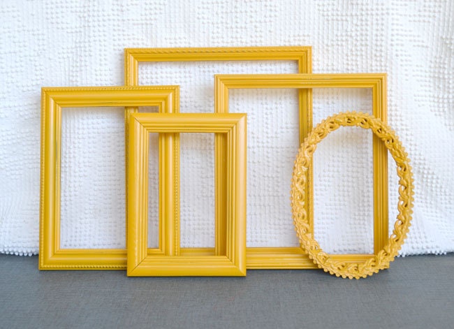 Marigold Yellow Painted Frames Set of 5 - Upcycled frames.. great for Gallery Wall or Bedroom Mustard Yellow Grey Gray decor