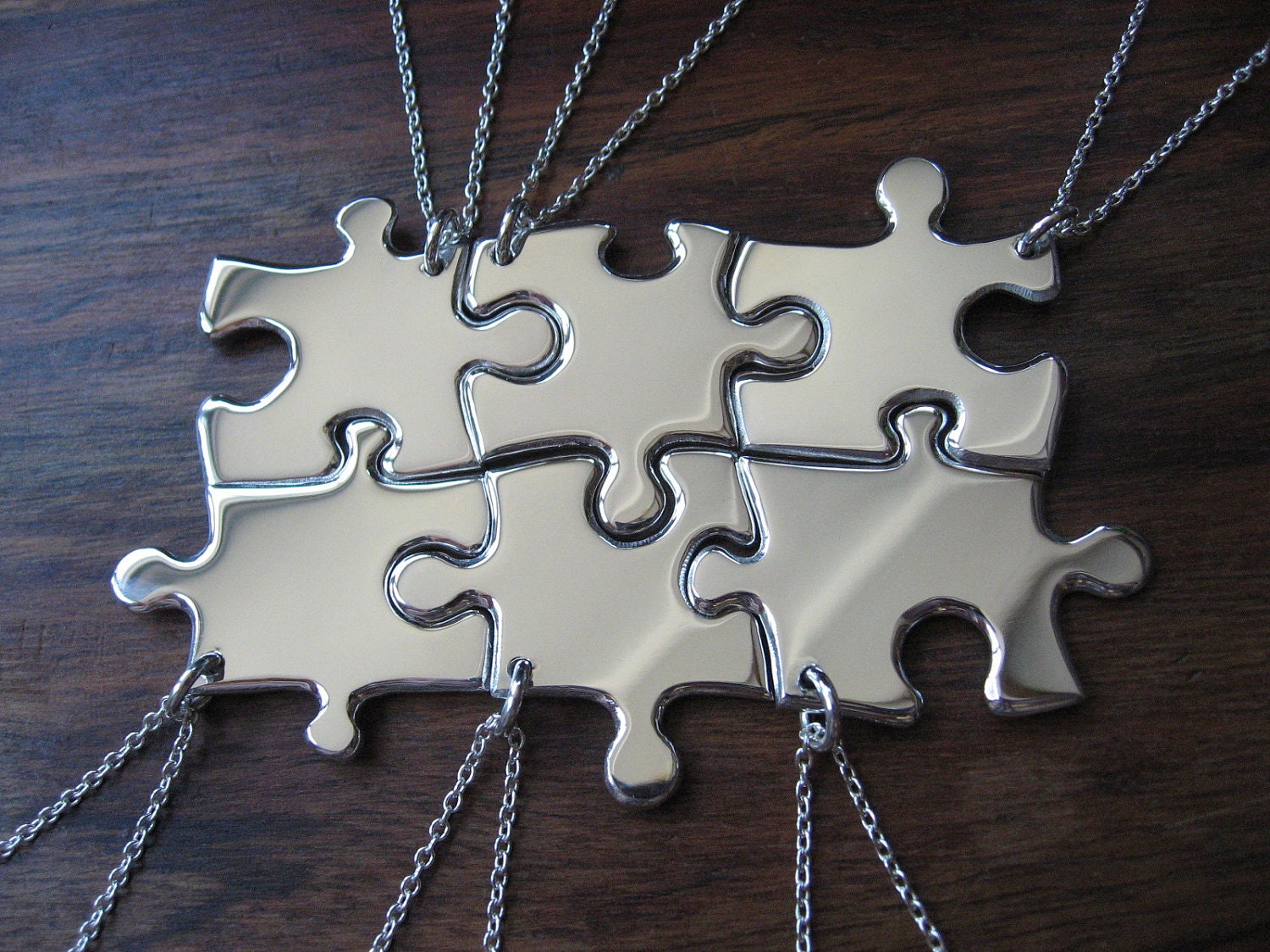 6 Puzzle Piece Pendant Necklaces Argentium Silver