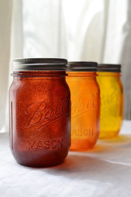 Stained Mason Jars, Pint Size, In Autumn Colors, Set of 3 - willowfairedecor