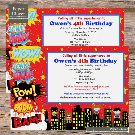 Boys Birthday Invitation, superhero, comic - digital file, printable #216 Il_570xn