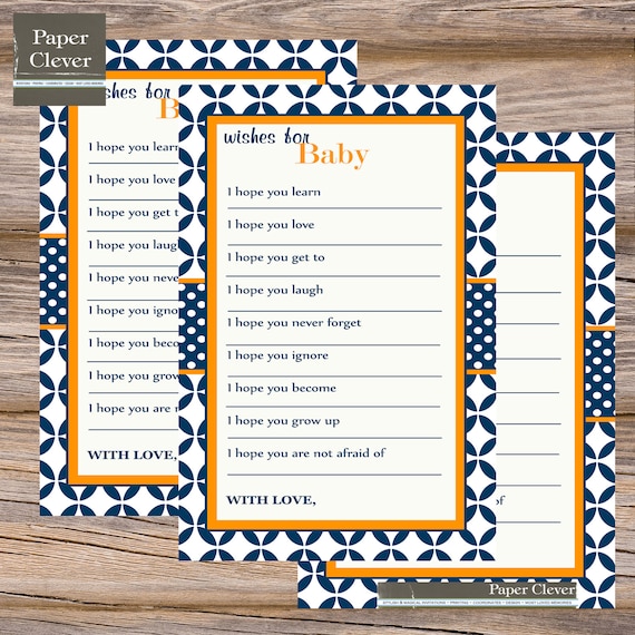 Well Wishes for baby in Modern in Orange and Navy Blue -INSTANT DOWNLOAD Il_570xn