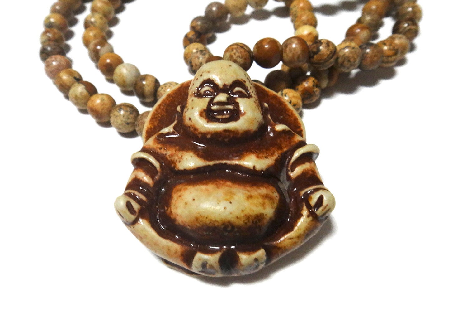 Picture Jasper Beaded Necklace with Buddha