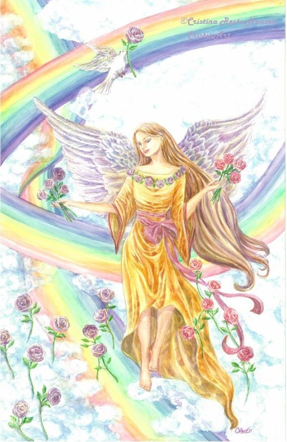 Angel Art Angel Sitting On A Rainbow With By Cristinahansen