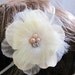 Ivory Flower Headband, Rhinestone and Beaded Center, Wedding Hair Accessories, Elastic Band for Any Age