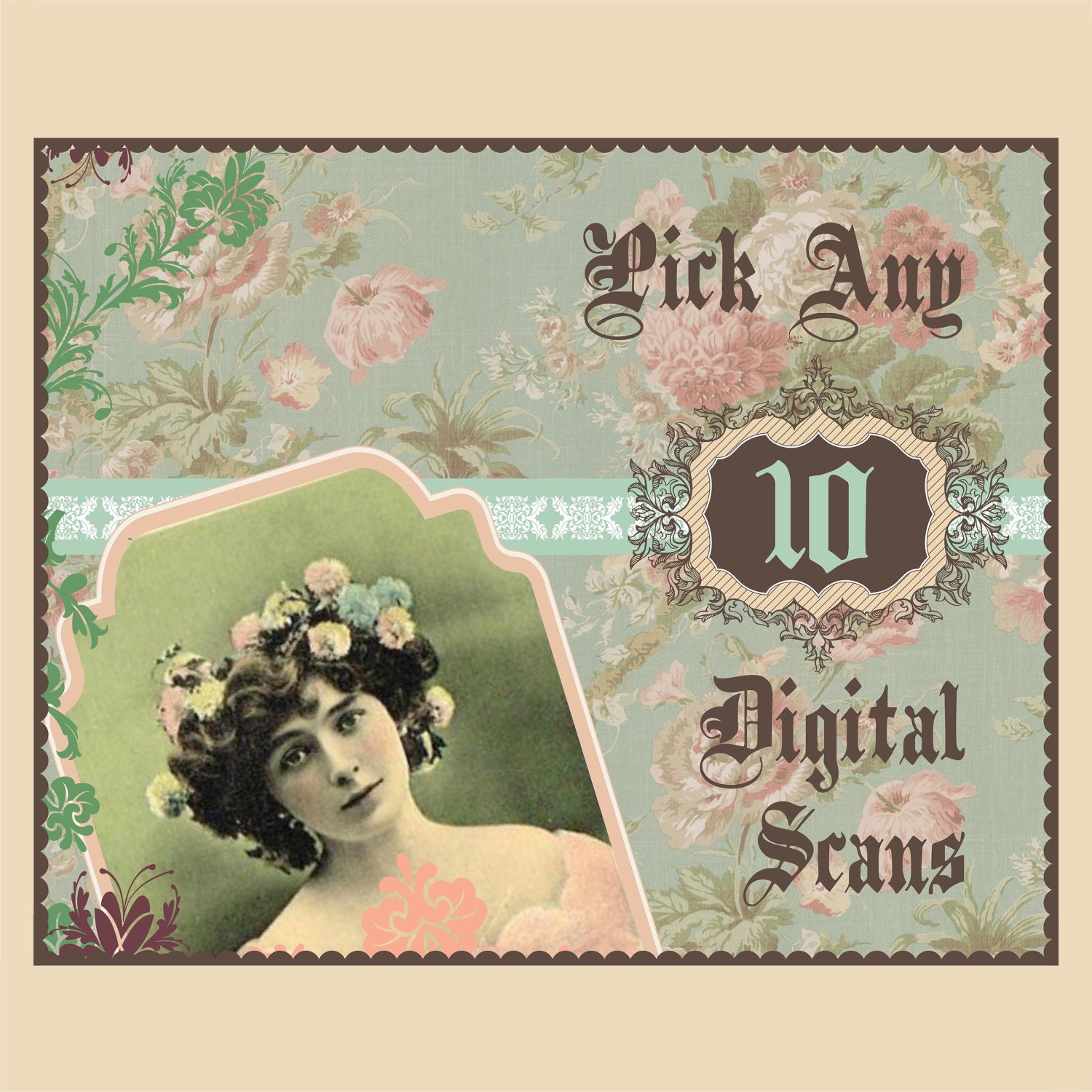 Custom Listing for Etsy shop Eyecatchers Attic Luxuries set of 4 OOAK files unique art in retro romantic style with flowers pattern pink