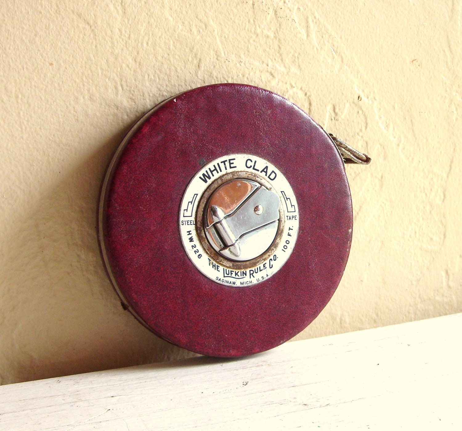 White Clad Lufkin Rule Company 100 Foot Steel Tape Measure Burgundy Lather Cover