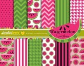 Watermelon Digital Paper Pack - Set of 12 Papers