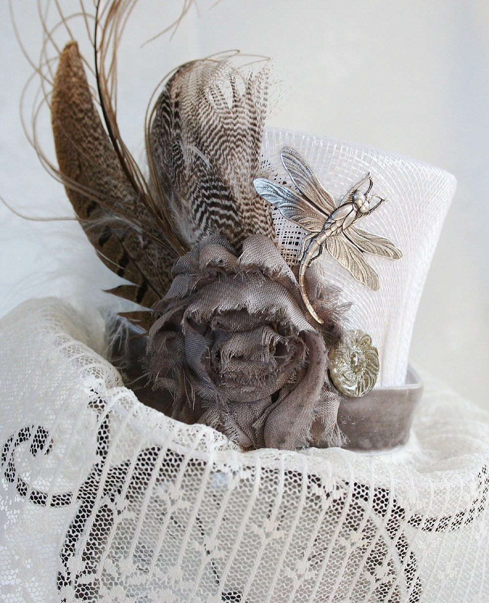 LACEY Victorian inspired mini top hat, Madhatter tea party hat, steampunk wedding hat, great vintage photo prop