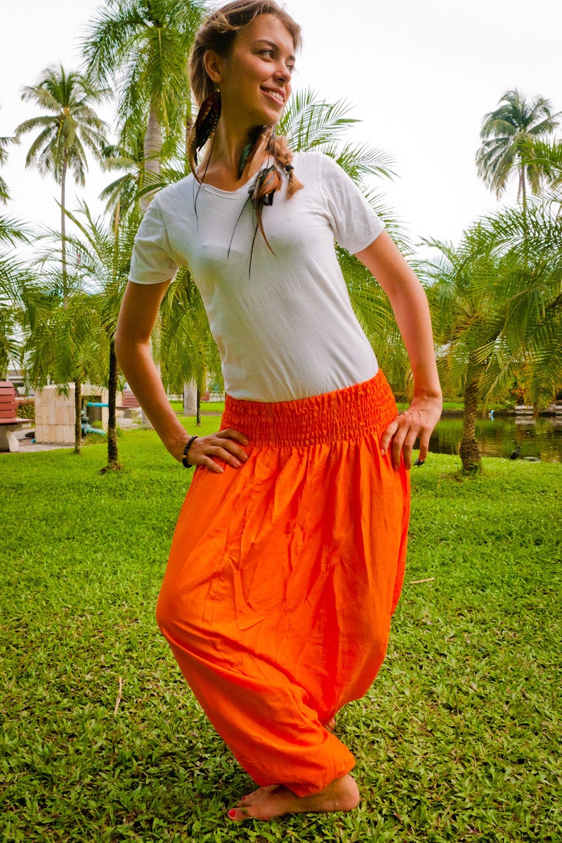 Cotton Harem Pants, Orange (S-XL) one size fits all